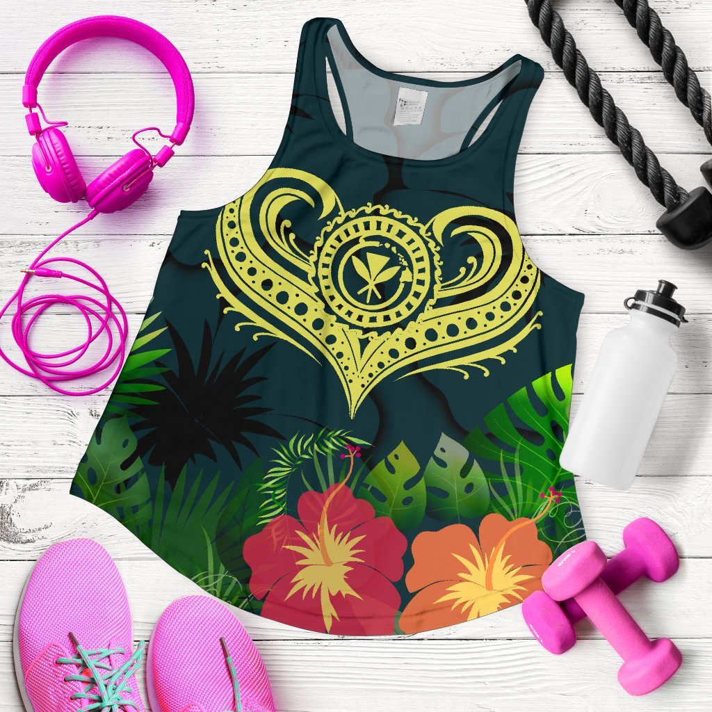 Polynesian Hawaii Kanaka Maoli Women's Racerback Tank - Heart with Hibiscus Green - Polynesian Pride