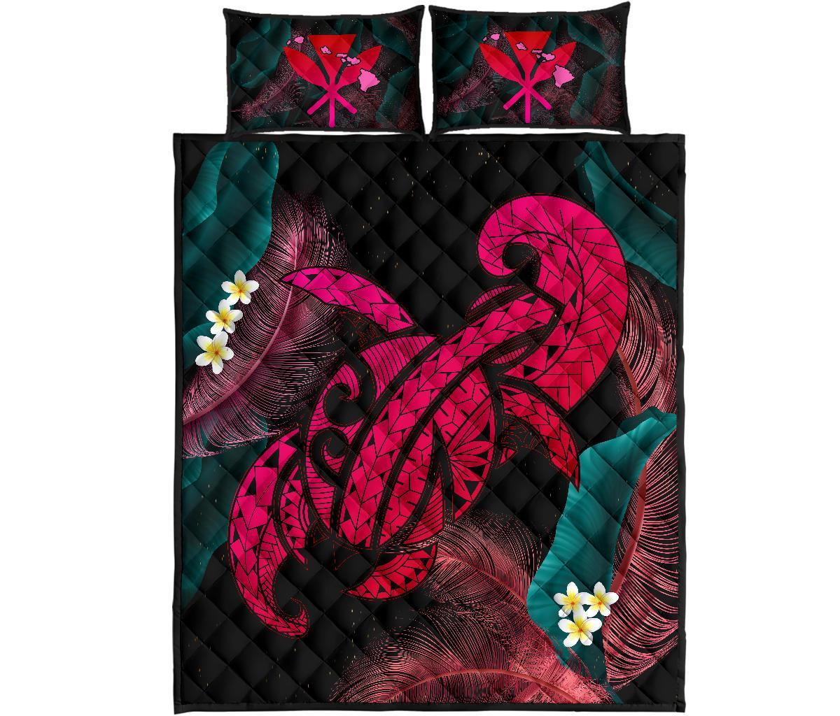 Hawaii Turtle Polynesian Tropical Quilt Bed Set - Ghia Style Pink Art - Polynesian Pride