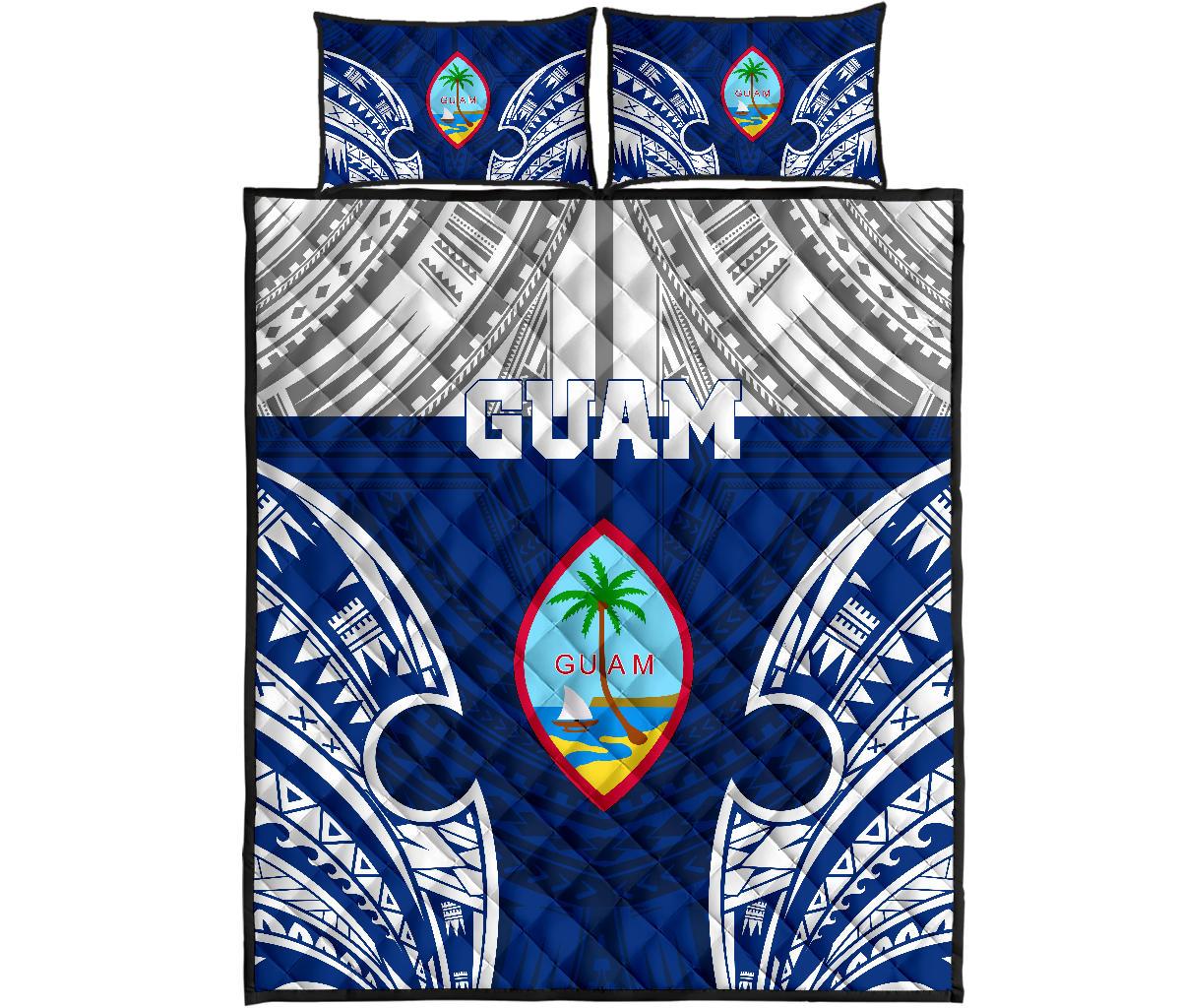 Guam Polynesian Quilt Bed Set - Pattern With Seal Blue Version Blue - Polynesian Pride