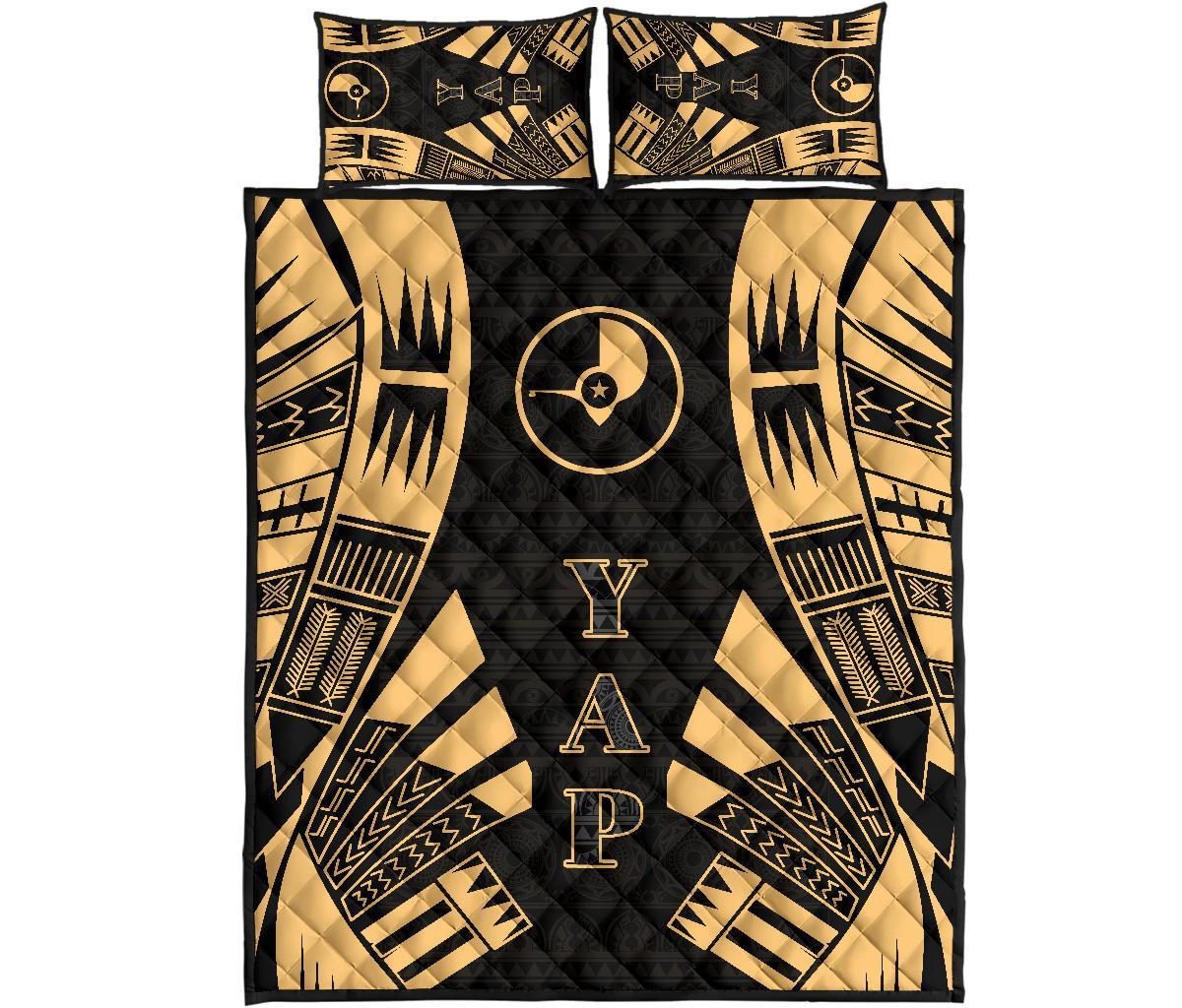 Yap Quilt Bed Set - Yap Flag Polynesian Yellow Tattoo Style Yellow - Polynesian Pride