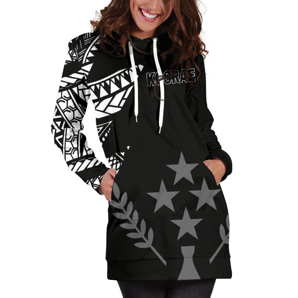 Kosrae Women's Hoodie Dress - Micronesian Pattern Flash Black - Polynesian Pride