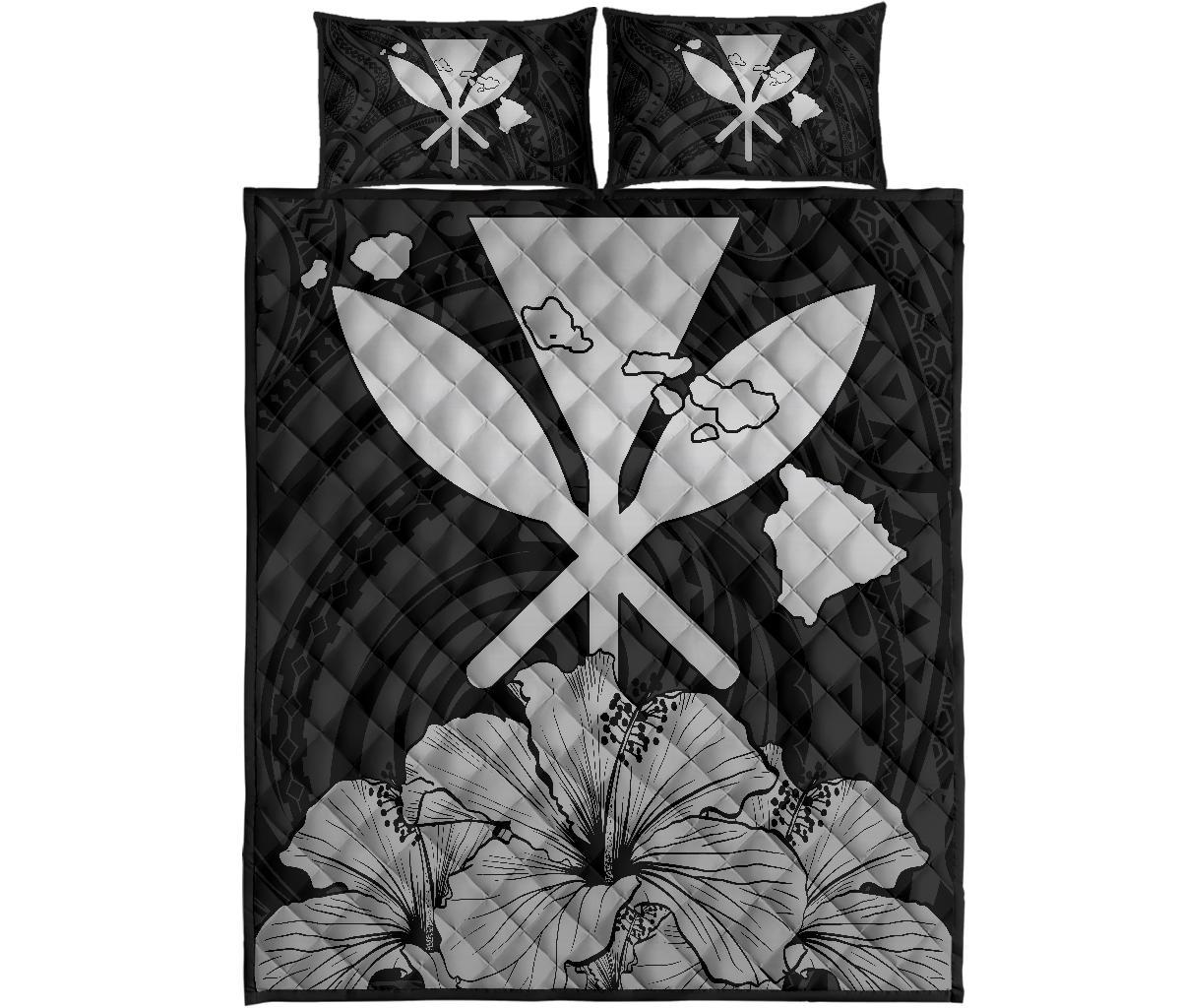 Hawaiian Kanaka Quilt Bed Set Hibiscus Polynesian Love Gray Gray - Polynesian Pride