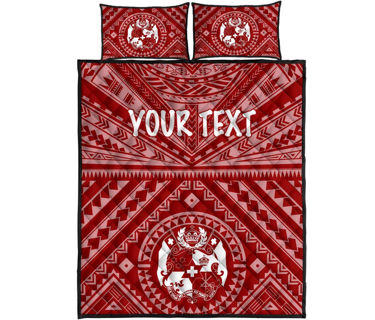 Tonga Personalised Quilt Bed Set - Tonga Seal With Polynesian Tattoo Style (Red) - Polynesian Pride