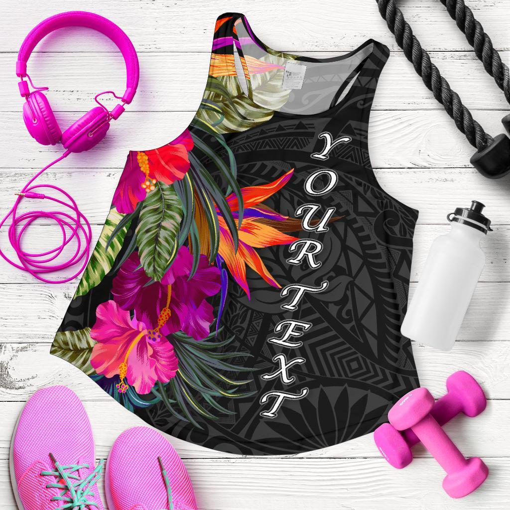 Polynesian Custom Personalised Women's Racerback Tank - Hibiscus Pattern Black - Polynesian Pride