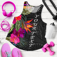 Polynesian Custom Personalised Women's Racerback Tank - Hibiscus Pattern Black - Polynesian Pride