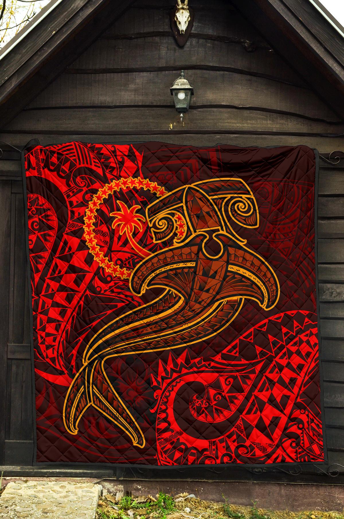 Chuuk Premium Quilt - Red Shark Polynesian Tattoo - Polynesian Pride