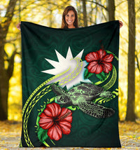 Nauru Polynesian Premium Blanket - Green Turtle Hibiscus - Polynesian Pride