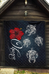 Hawaii Ohana Turtle Hibiscus Galaxy Premium Quilt - Polynesian Pride
