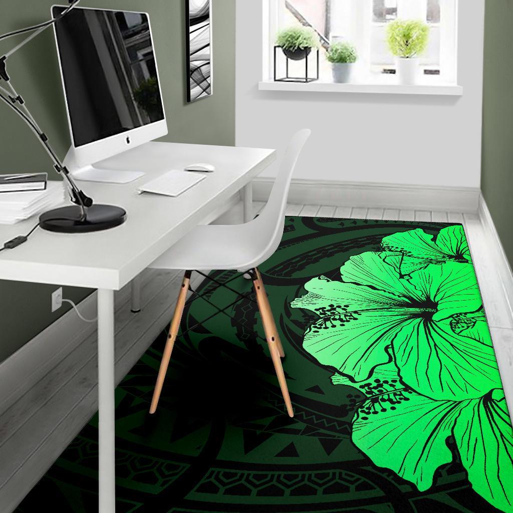 Royal Hibiscus Polynesian Tribal Area Rug Green AH - Polynesian Pride