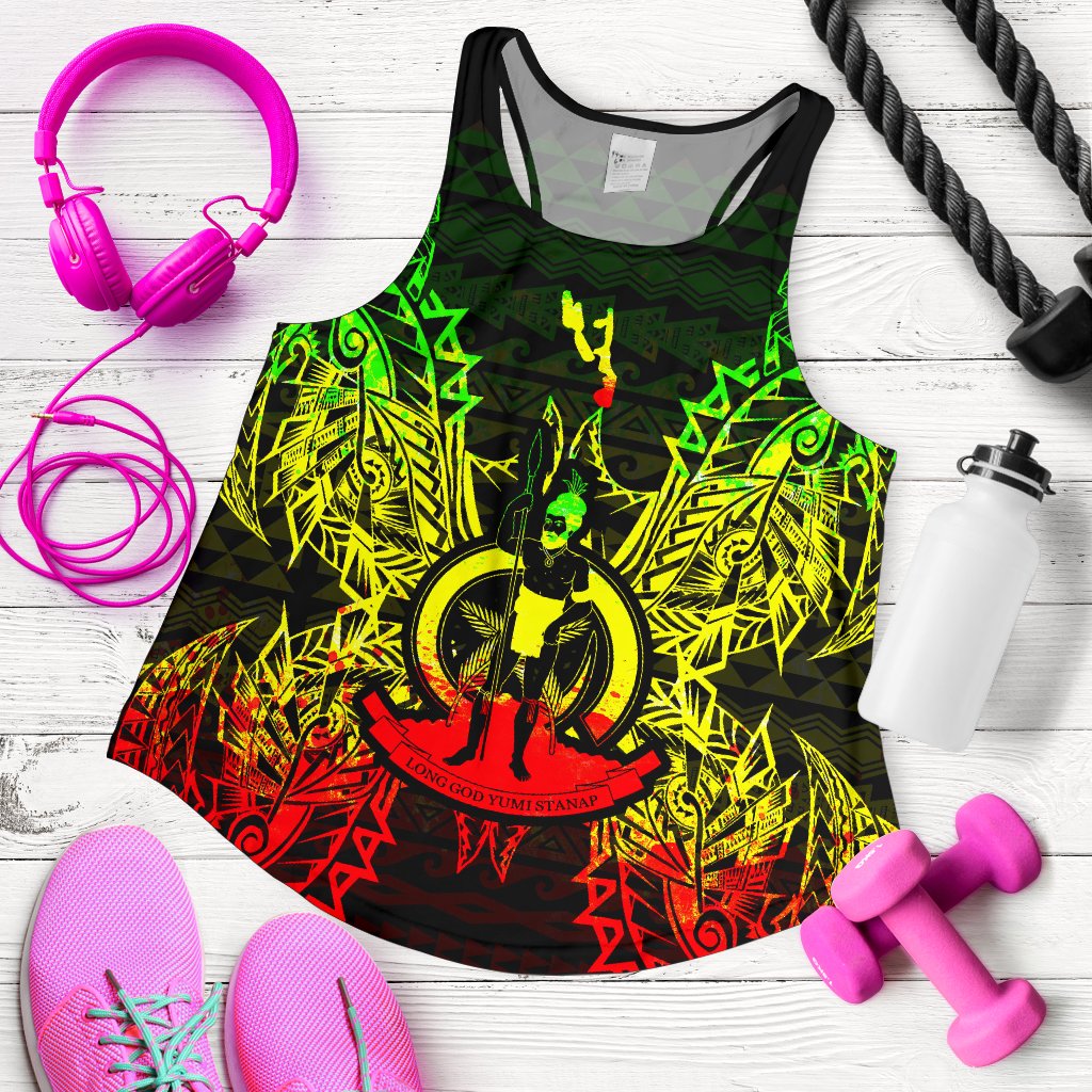 Vanuatu Polynesian Women Tank Top Map Reggae - Polynesian Pride