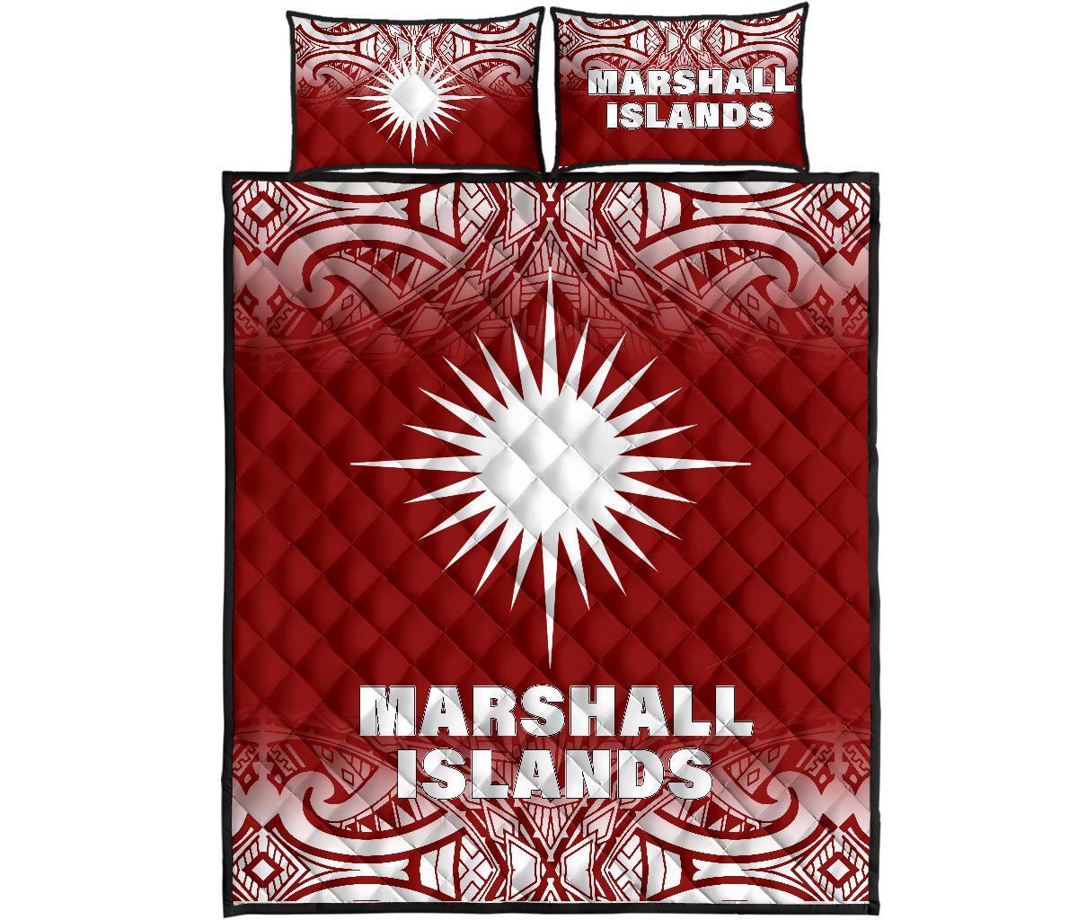 Marshall Islands Quilt Bed Set - Marshall Islands Flag Polynesian Tattoo Red Fog Style Red - Polynesian Pride