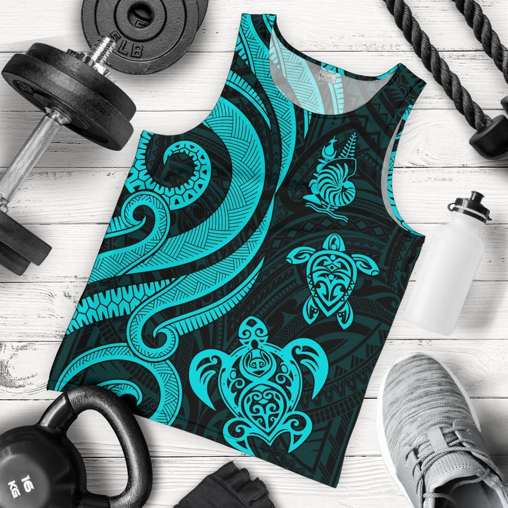 New Caledonia Men's Tank Top - Turquoise Tentacle Turtle Turquoise - Polynesian Pride