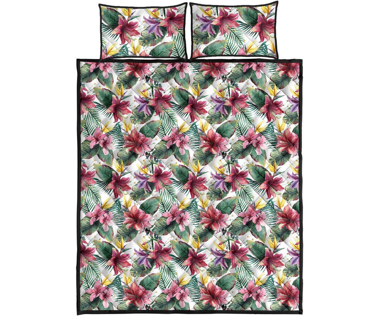 Tropical Palm Leaf White Quilt Bed Set Art - Polynesian Pride