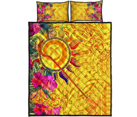 Polynesian Quilt Bed Sets - Vanuatu Symbols With Hibiscus - Polynesian Pride