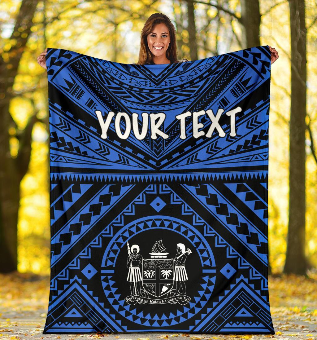 Fiji Personalised Premium Blanket - Fiji Seal With Polynesian Tattoo Style ( Blue) - Polynesian Pride