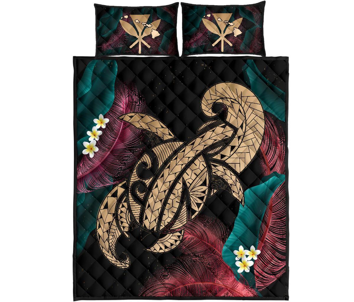 Hawaii Turtle Polynesian Tropical Quilt Bed Set - Ghia Style Gold Gold - Polynesian Pride