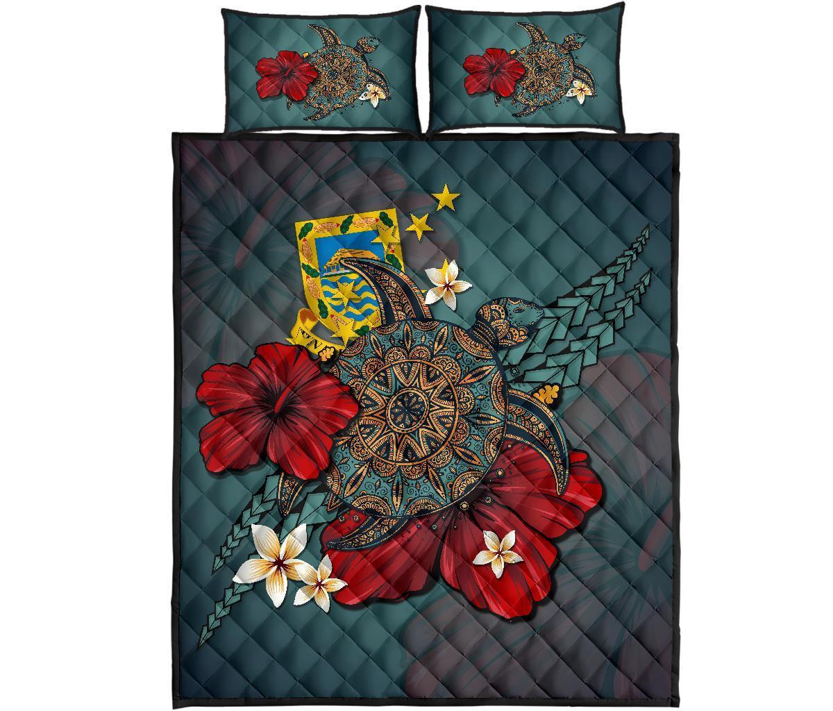 Tuvalu Quilt Bed Set - Blue Turtle Tribal Blue - Polynesian Pride