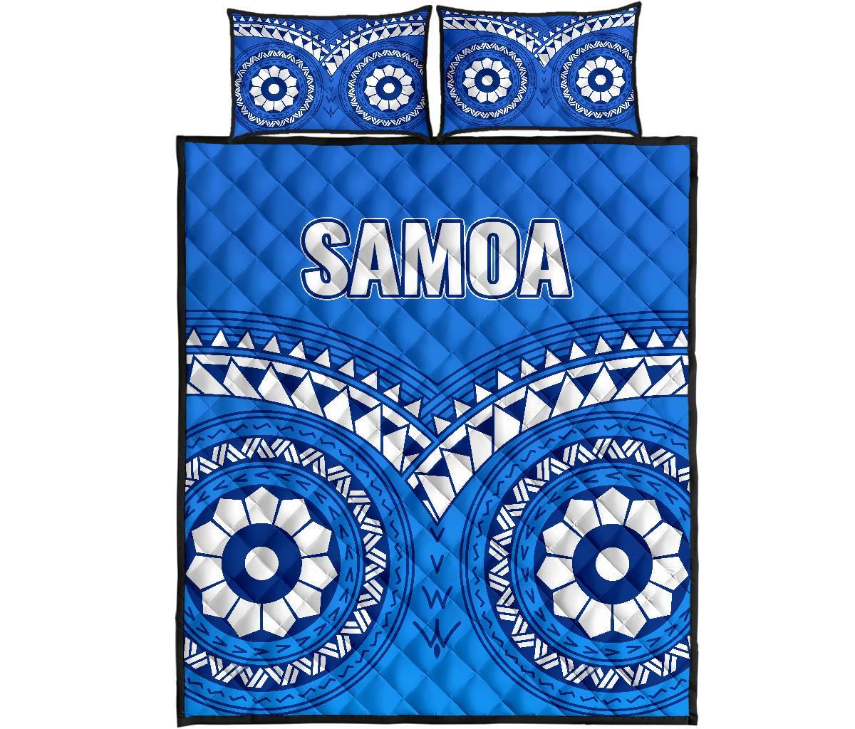 Samoa Quilt Bed Set - Samoa Tribal Pattern Blue - Polynesian Pride