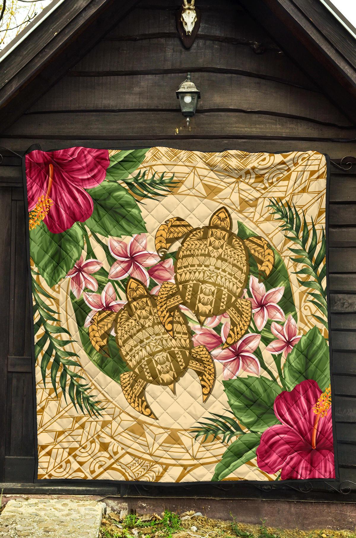 Hawaii Premium Quilt - Turtle Strong Pattern Hibiscus Plumeria AH - Polynesian Pride