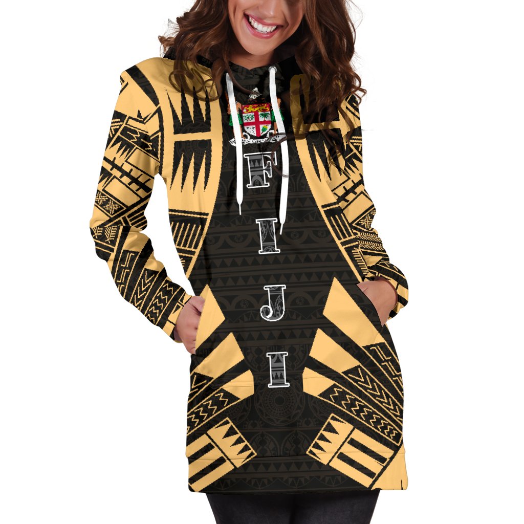 Fiji Hoodie Dress - Polynesian Tattoo Gold - Polynesian Pride