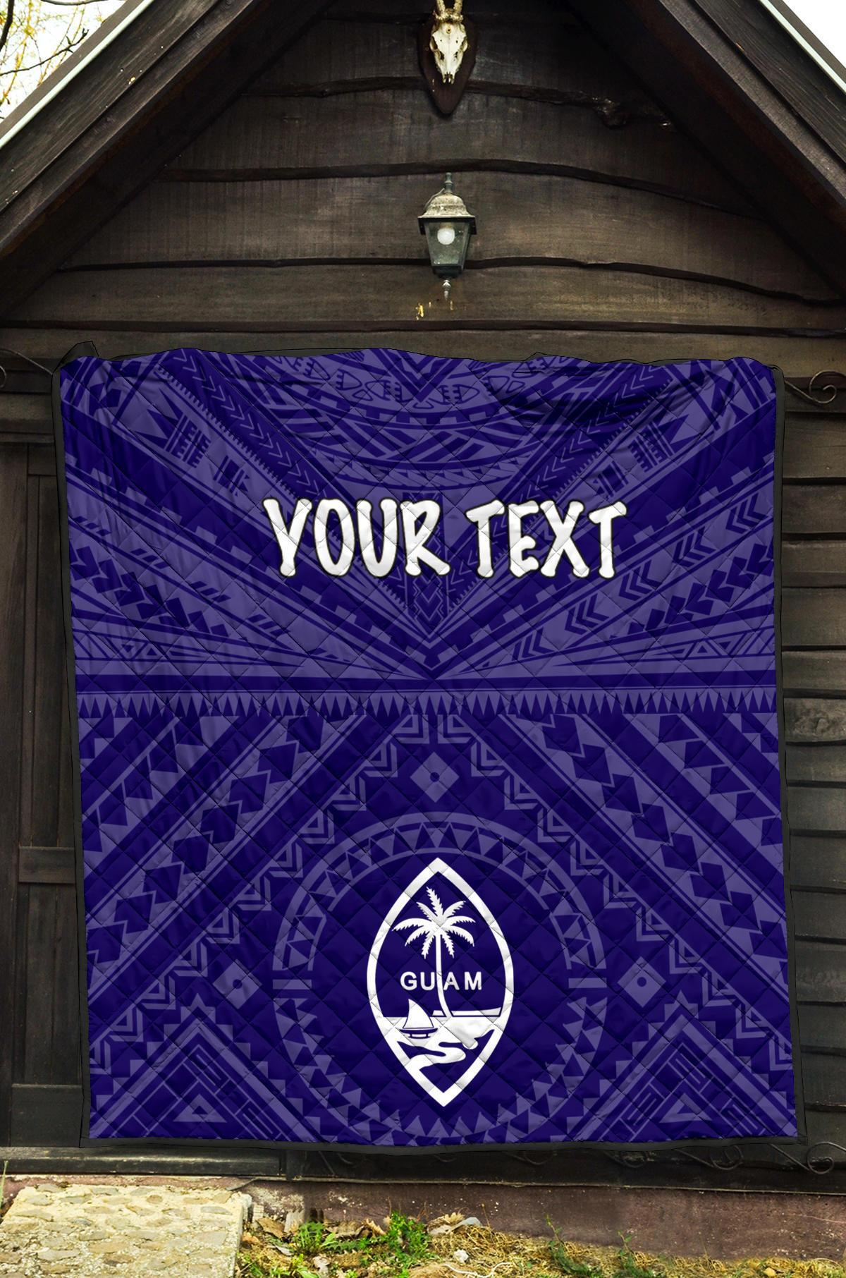 Guam Personalised Premium Quilt - Guam Seal With Polynesian Tattoo Style (Blue) - Polynesian Pride