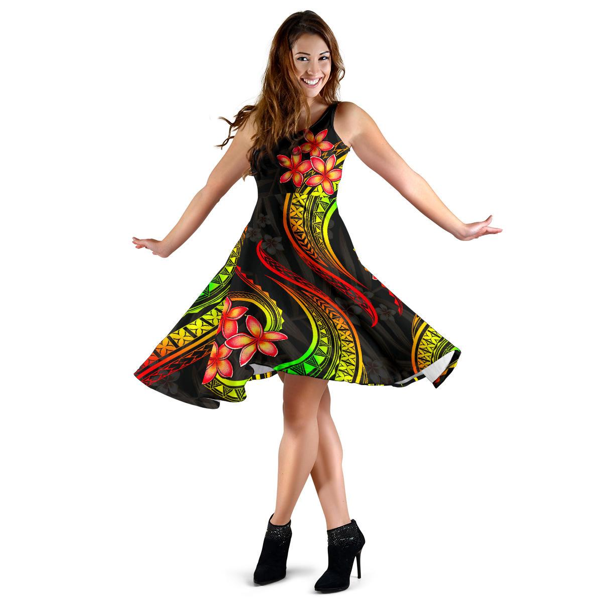 Samoa Polynesian Midi Dress - Reggae Plumeria Women REGGAE - Polynesian Pride