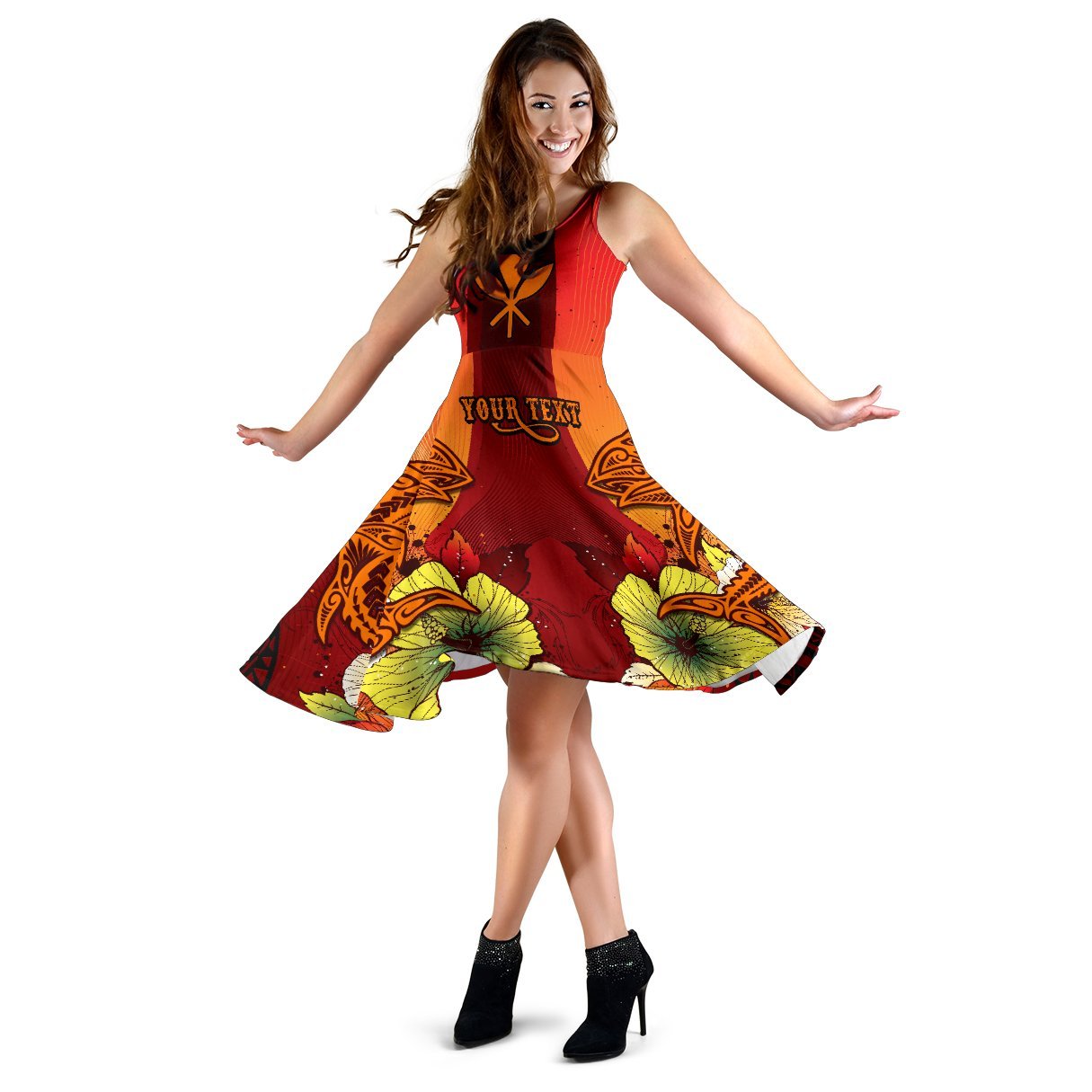 Hawaii Custom Personalised Women's Dress - Tribal Tuna Fish Women Orange - Polynesian Pride