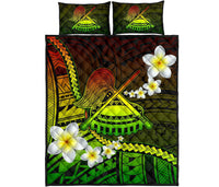 American Samoa Quilt Bed Set - Seal Of American Samoa With Plumeria Flowers - Polynesian Pride