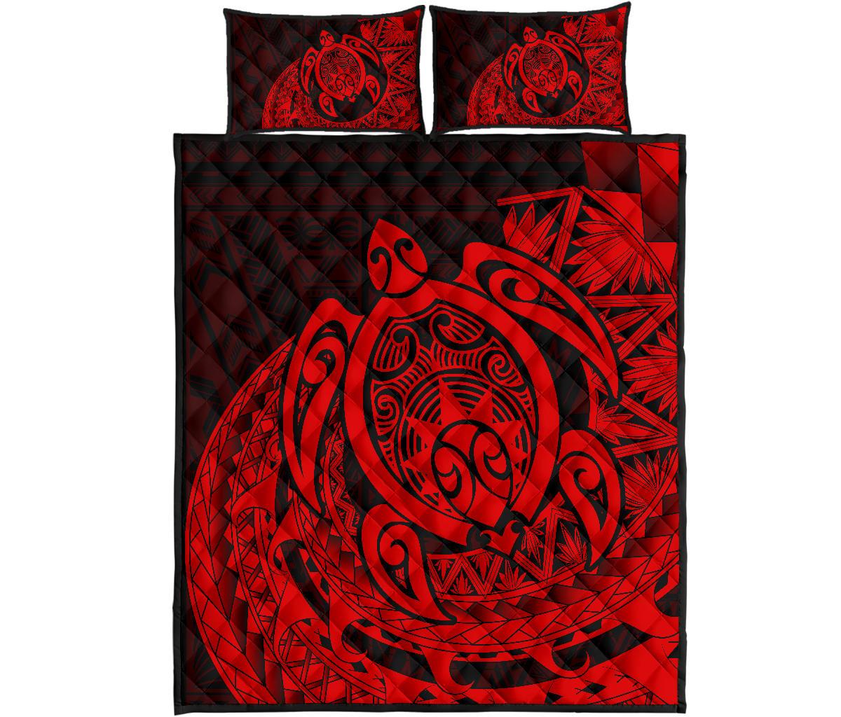 Hawaii Polynesian Turtle Quilt Bed Set - Red Red - Polynesian Pride