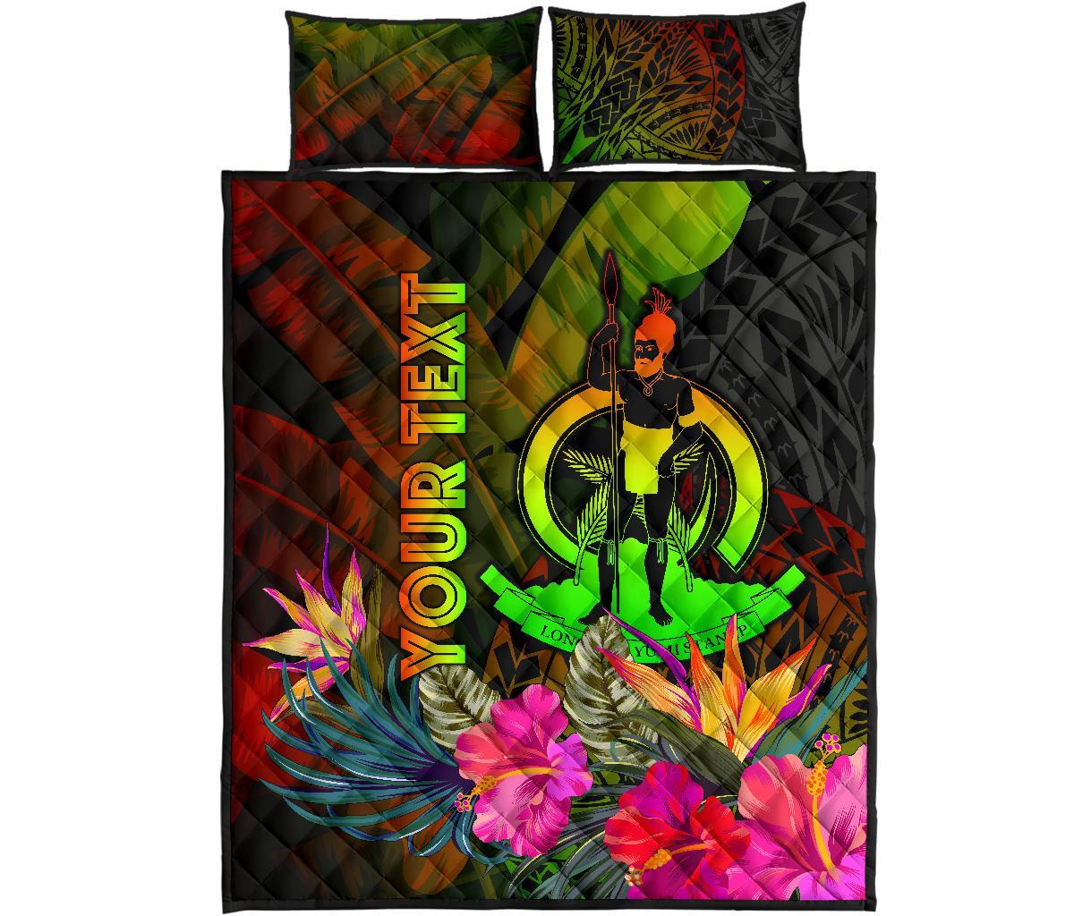 Vanuatu Polynesian Personalised Quilt Bed Set - Hibiscus and Banana Leaves - Polynesian Pride