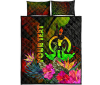 Vanuatu Polynesian Personalised Quilt Bed Set - Hibiscus and Banana Leaves - Polynesian Pride