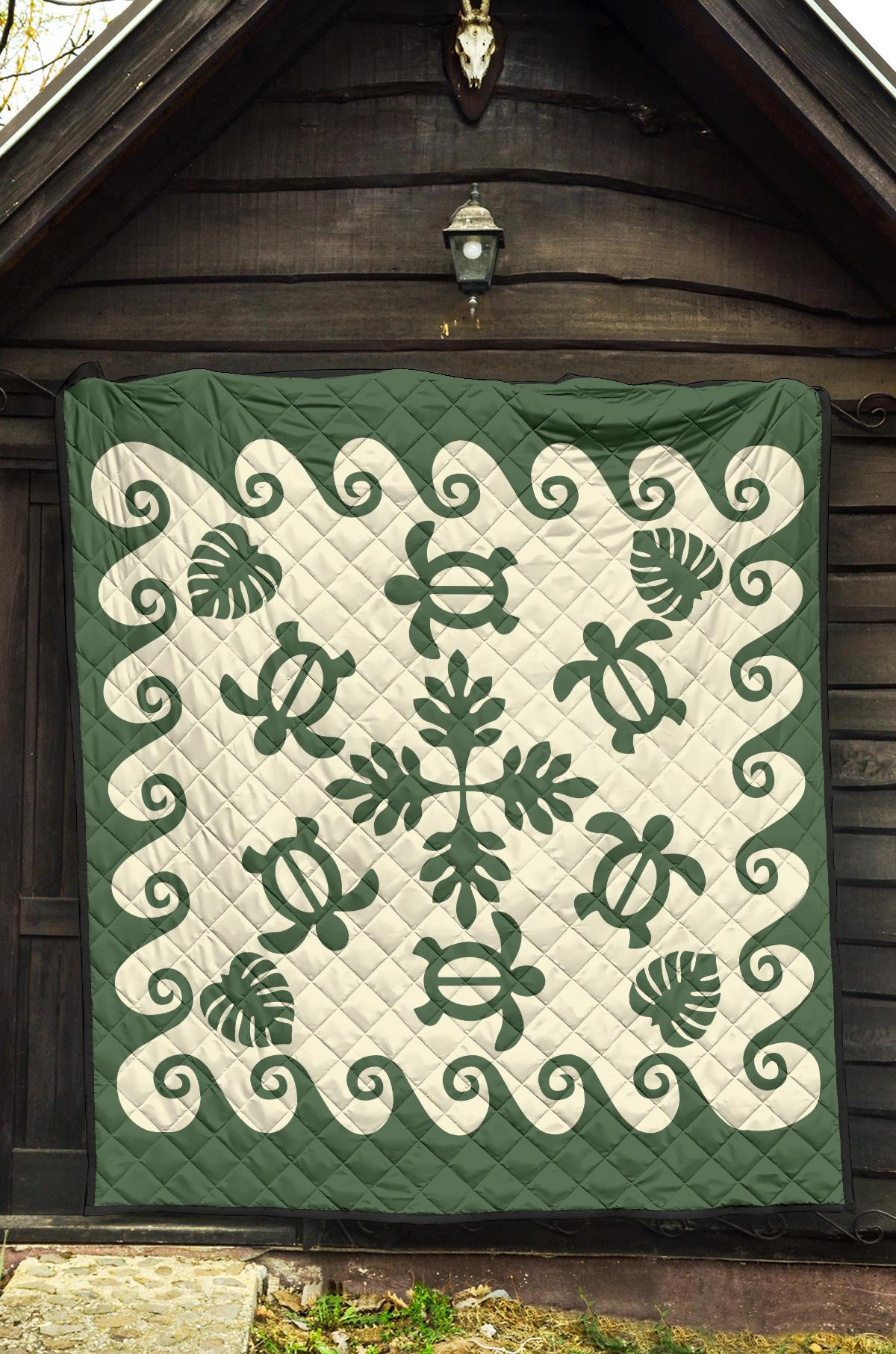 Hawaiian Premium Quilt Tropical Turtle Pattern - Green - Polynesian Pride