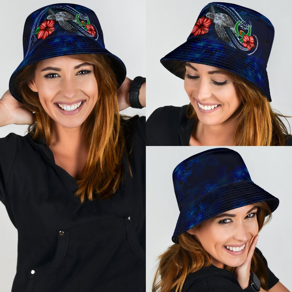 Pohnpei Polynesian Bucket Hat - Blue Turtle Hibiscus Unisex Universal Fit Blue - Polynesian Pride