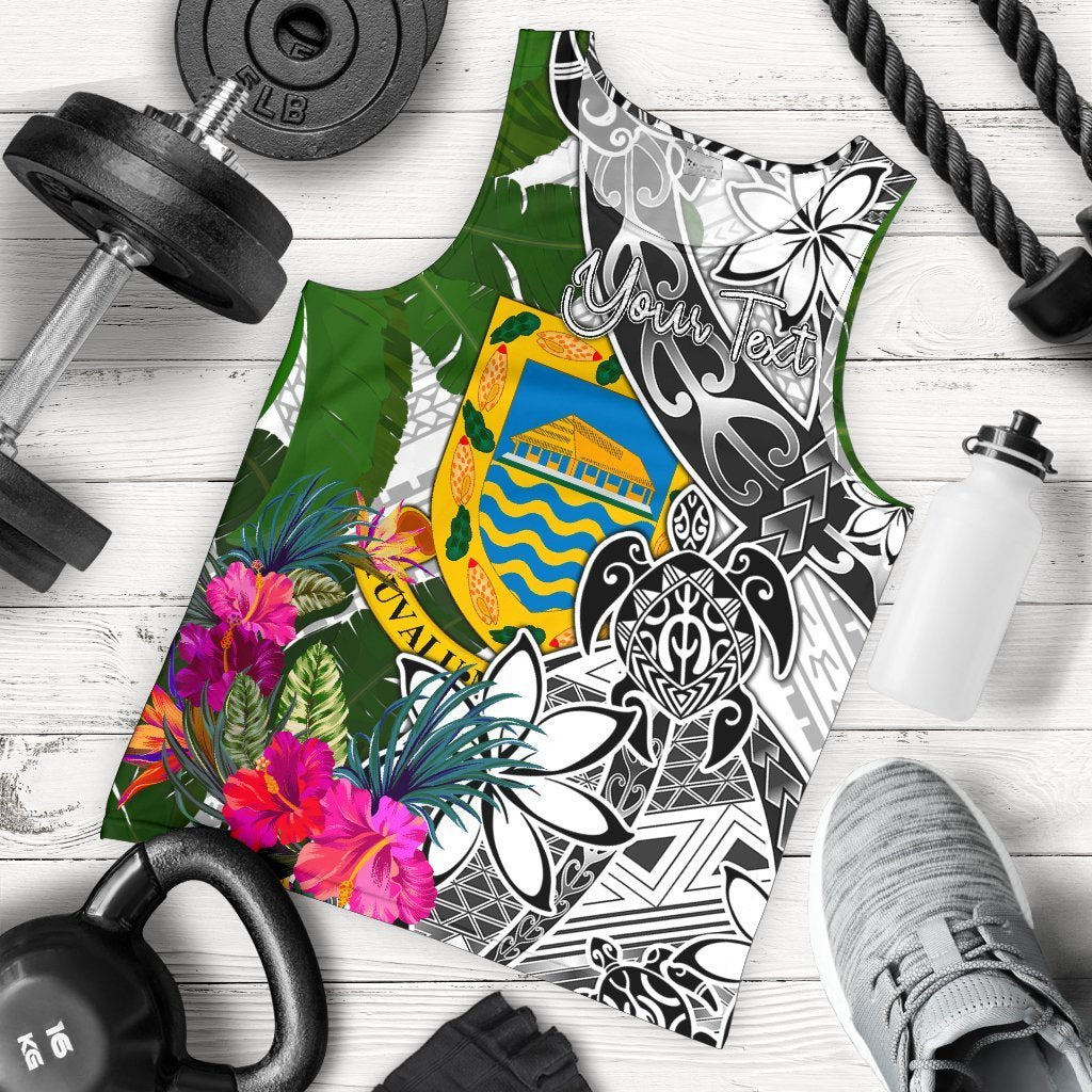 Tuvalu Custom Personalised Men's Tank Top White - Turtle Plumeria Banana Leaf White - Polynesian Pride