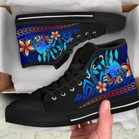 Papua New Guinea High Top Shoes Blue - Vintage Tribal Mountain - Polynesian Pride