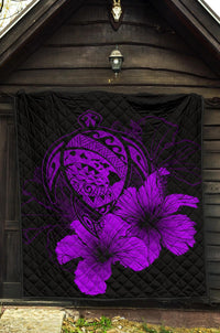 Hawaii Hibiscus Premium Quilt - Turtle Map - Purple - Polynesian Pride
