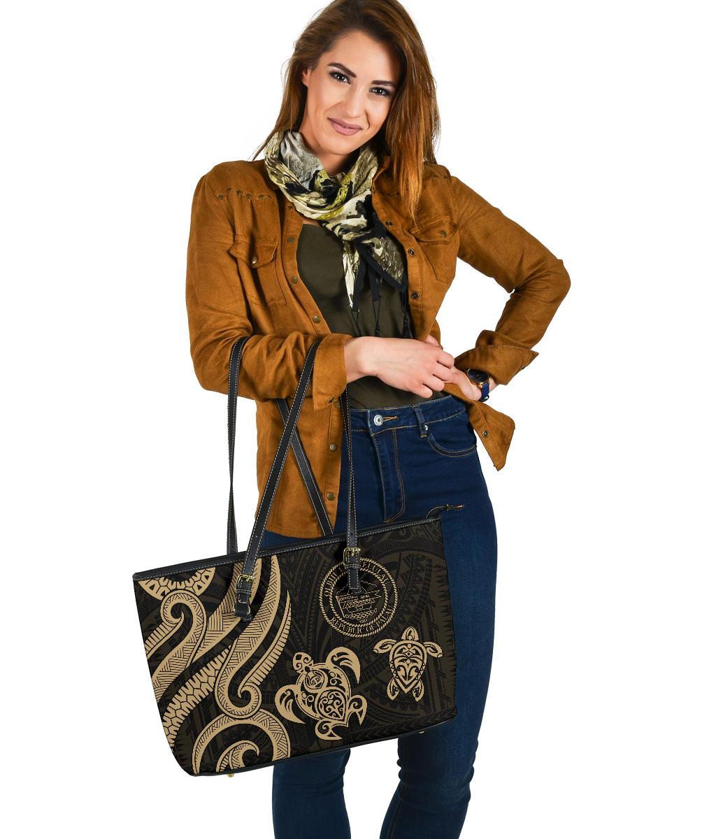Palau Large Leather Tote - Gold Tentacle Turtle - Polynesian Pride