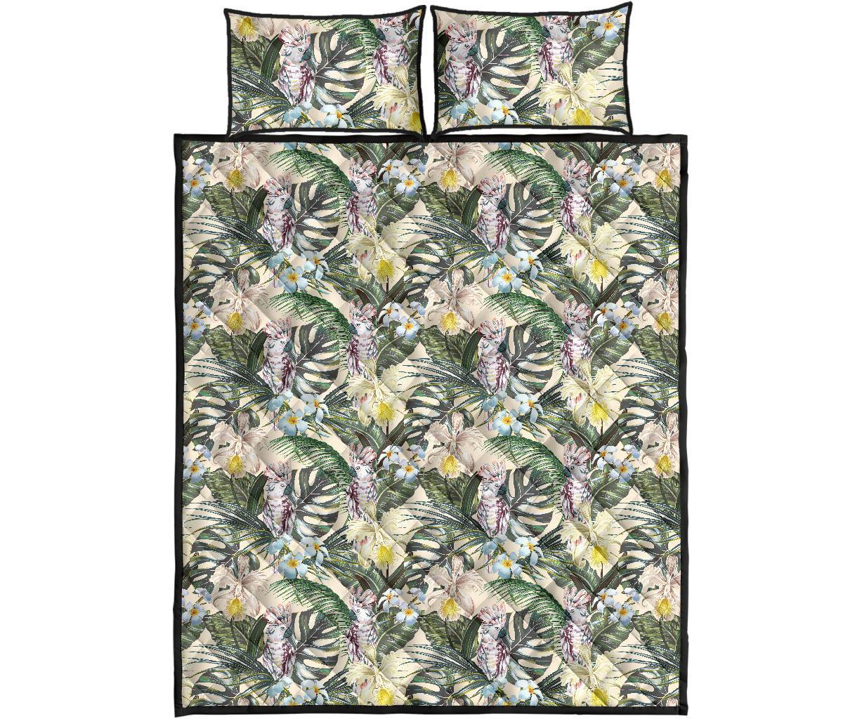 Hawaii Quilt Bed Set Tropical Jungle Parrots And Flamingos AH - Polynesian Pride