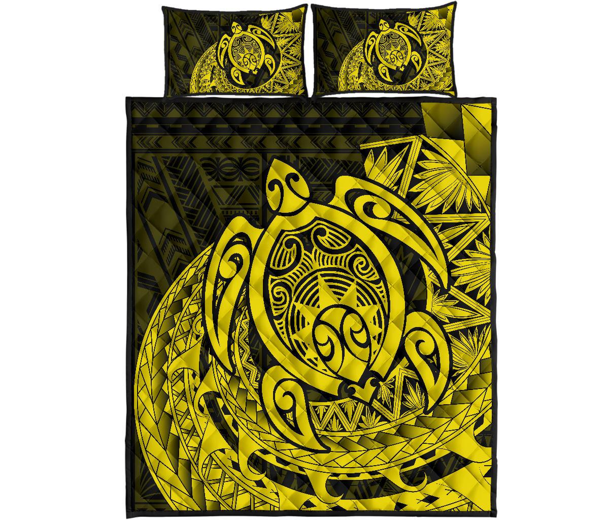 Hawaii Polynesian Turtle Quilt Bed Set - Yellow Yellow - Polynesian Pride