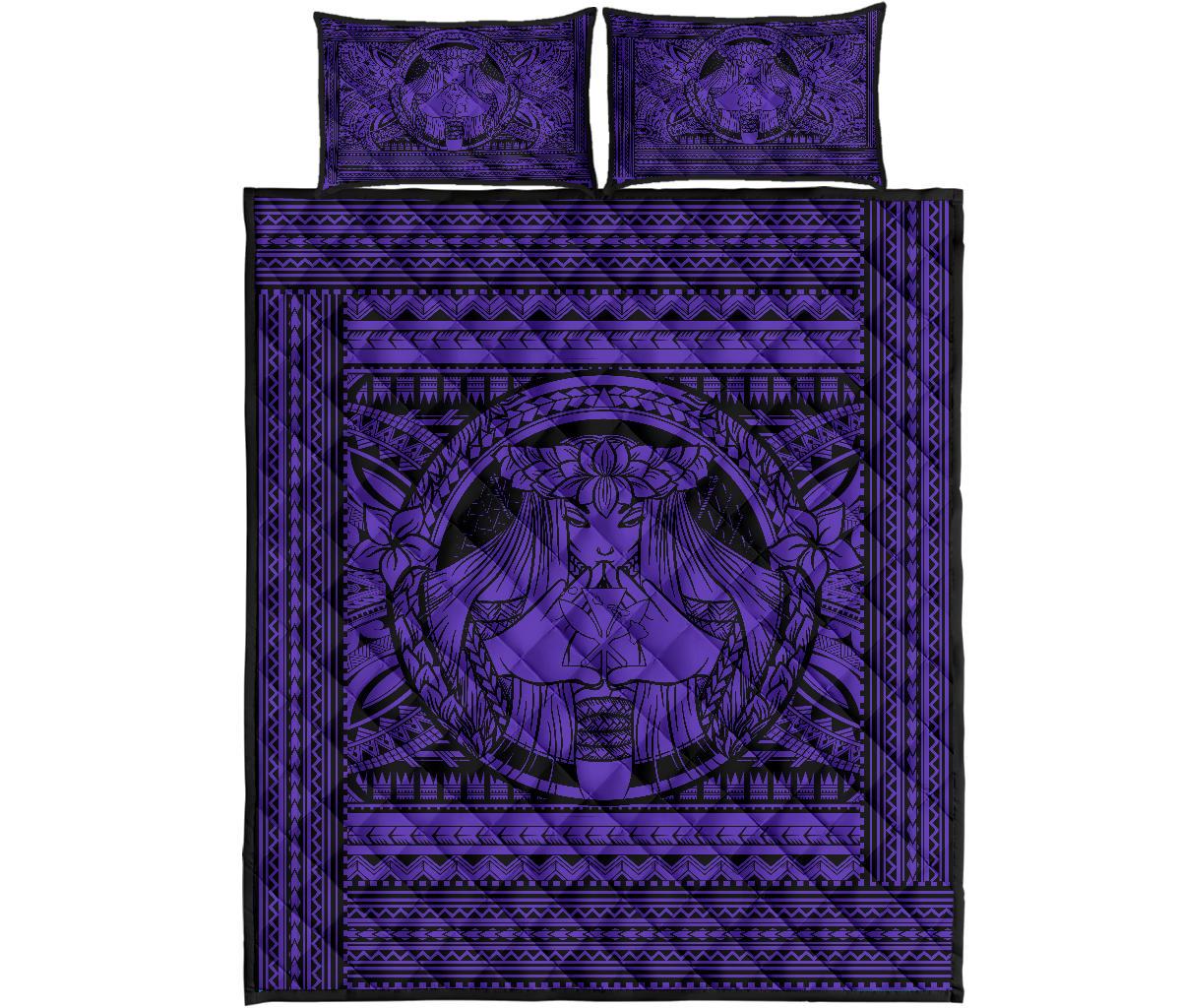 Hawaii Polynesian Pele Mauna Kea Quilt Bed Set Purple - Polynesian Pride