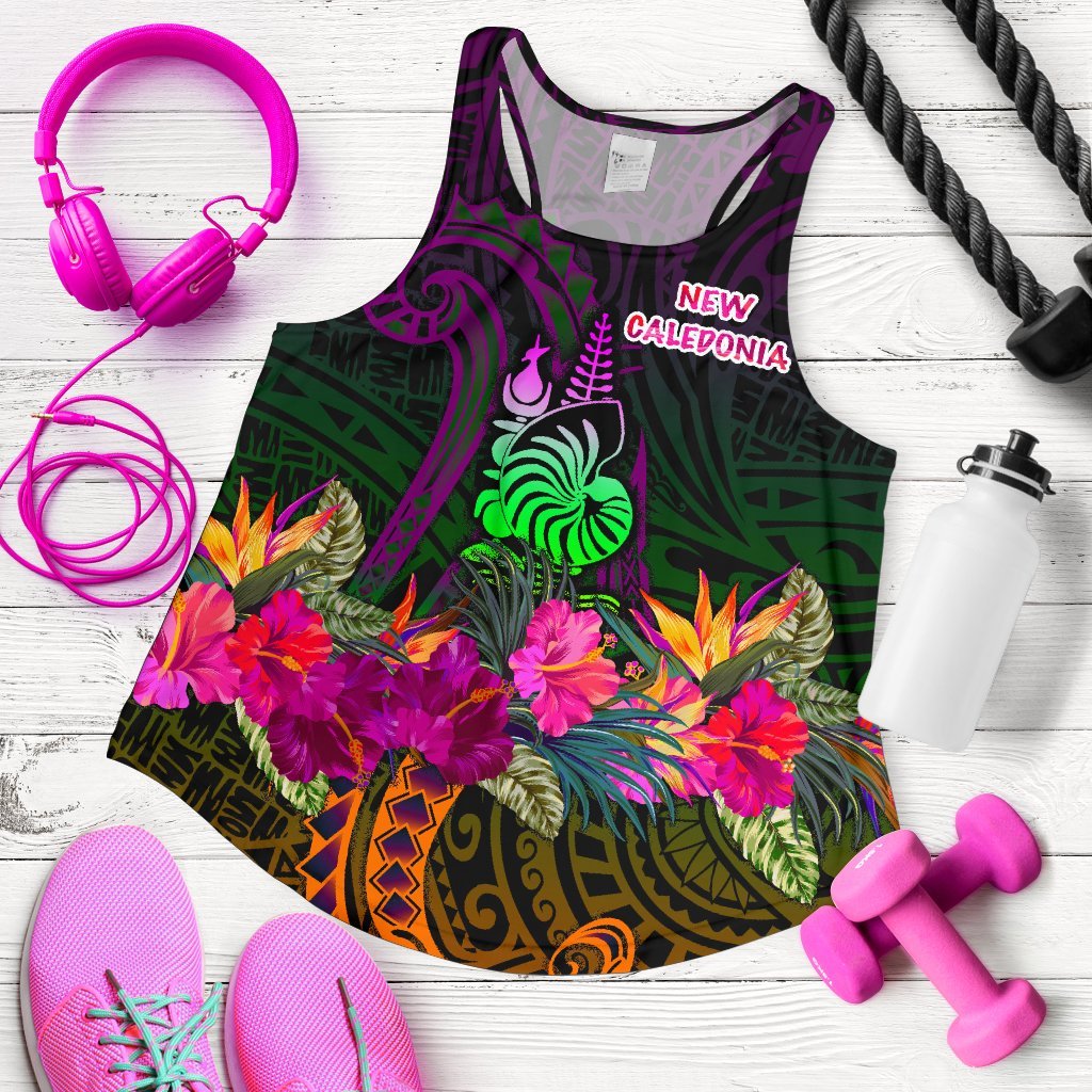 New Caledonia Polynesian Women's Racerback Tank - Summer Hibiscus Art - Polynesian Pride