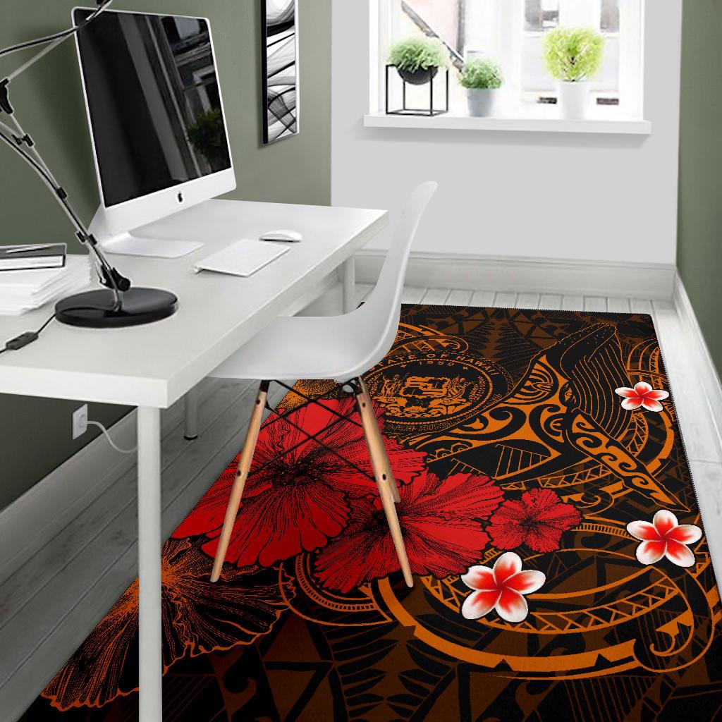 Polynesian Hawaii Area Rug - Humpback Whale with Hibiscus (Golden) - Polynesian Pride