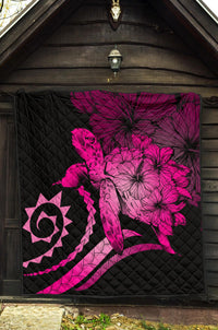 Hawaii Turtle Hibiscus Polynesian Vintage Premium Quilt - Pink - Polynesian Pride
