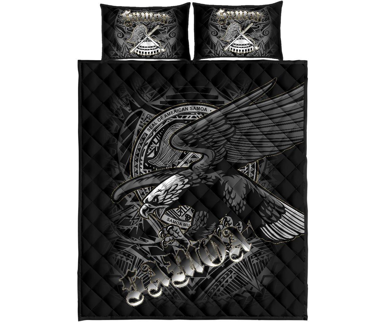 American Samoa Polynesian Eagle Quilt Bed Set - American Samoa Eagle Seal Black - Polynesian Pride