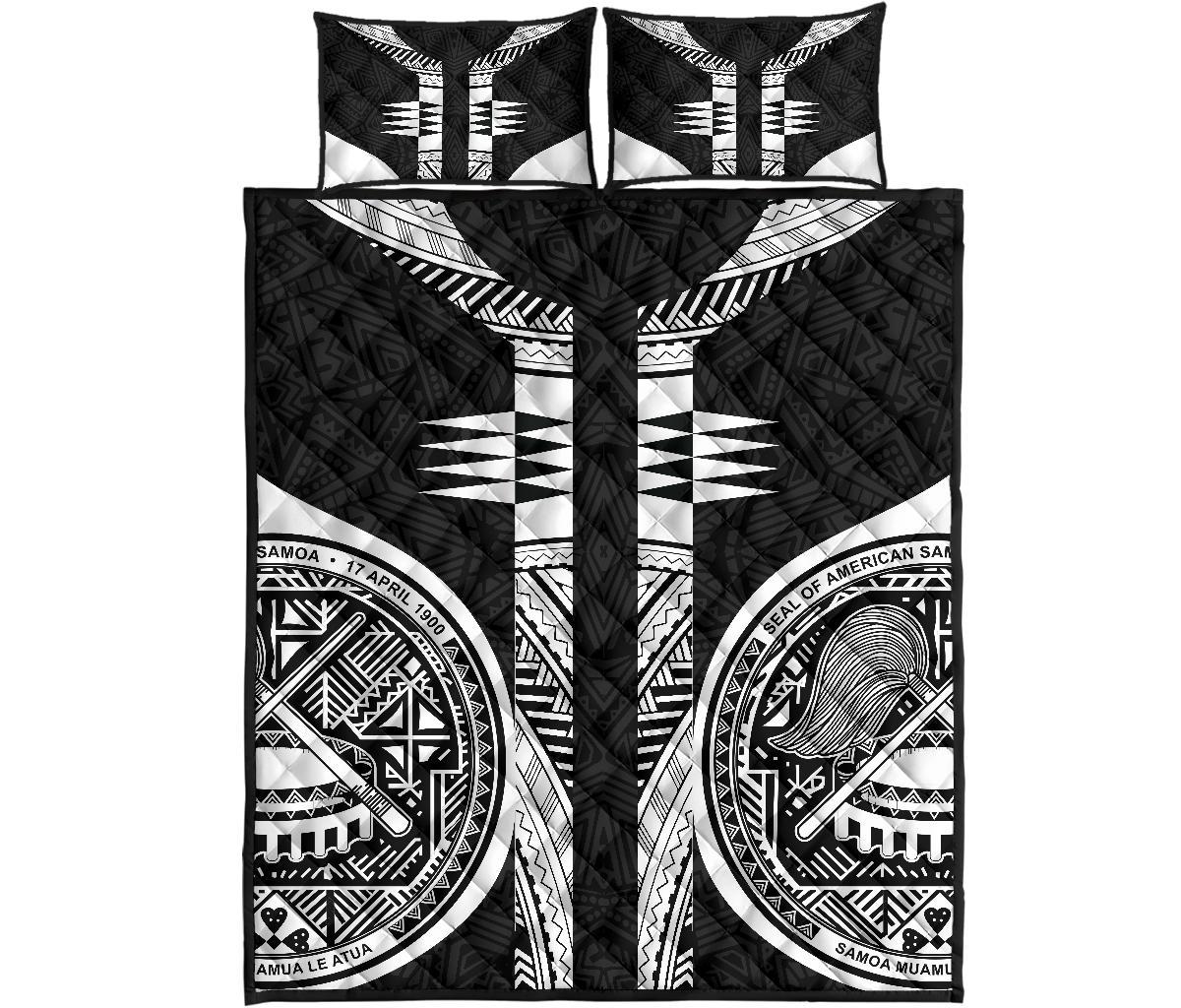 American Samoa Polynesian Quilt Bed Set - American Samoa Seal Armor Tattoo - Black - Polynesian Pride