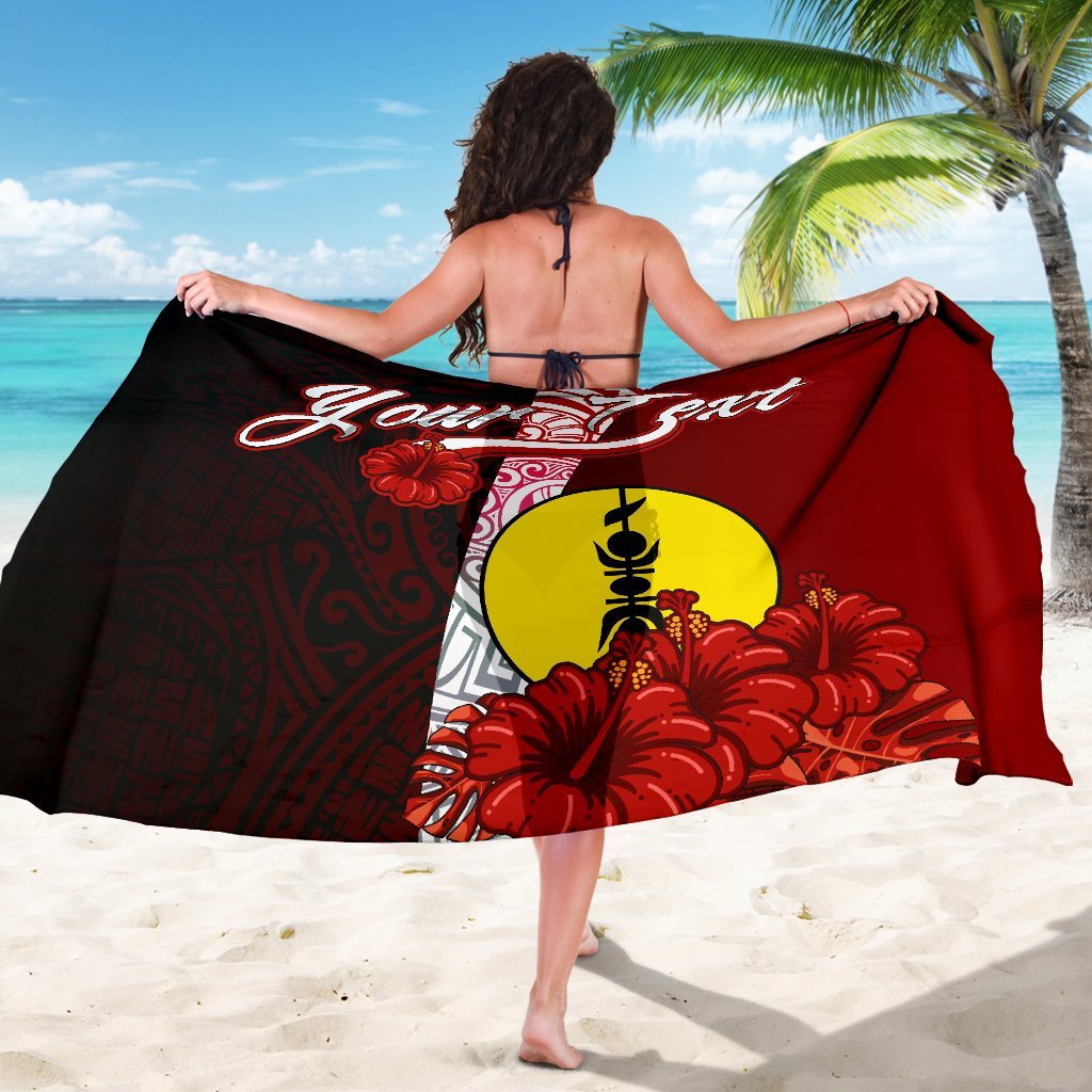 New Caledonia Polynesian Custom Personalised Sarong - Coat Of Arm With Hibiscus - Polynesian Pride