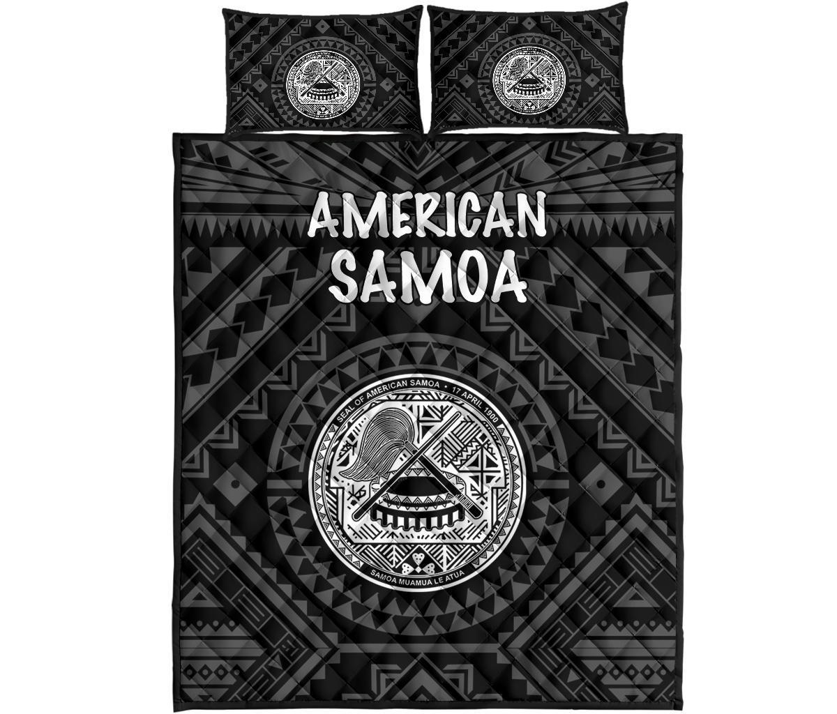 American Samoa Quilt Bed Set - Seal In Polynesian Tattoo Style ( Black) - Polynesian Pride