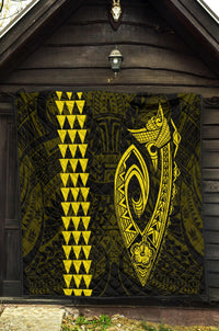 Hawaii Kakau Makau Fish Hook Polynesian Premium Quilt - Yellow - Polynesian Pride