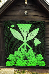 Hawaiian Kanaka Premium Quilt Hibiscus Polynesian Love Green - Polynesian Pride