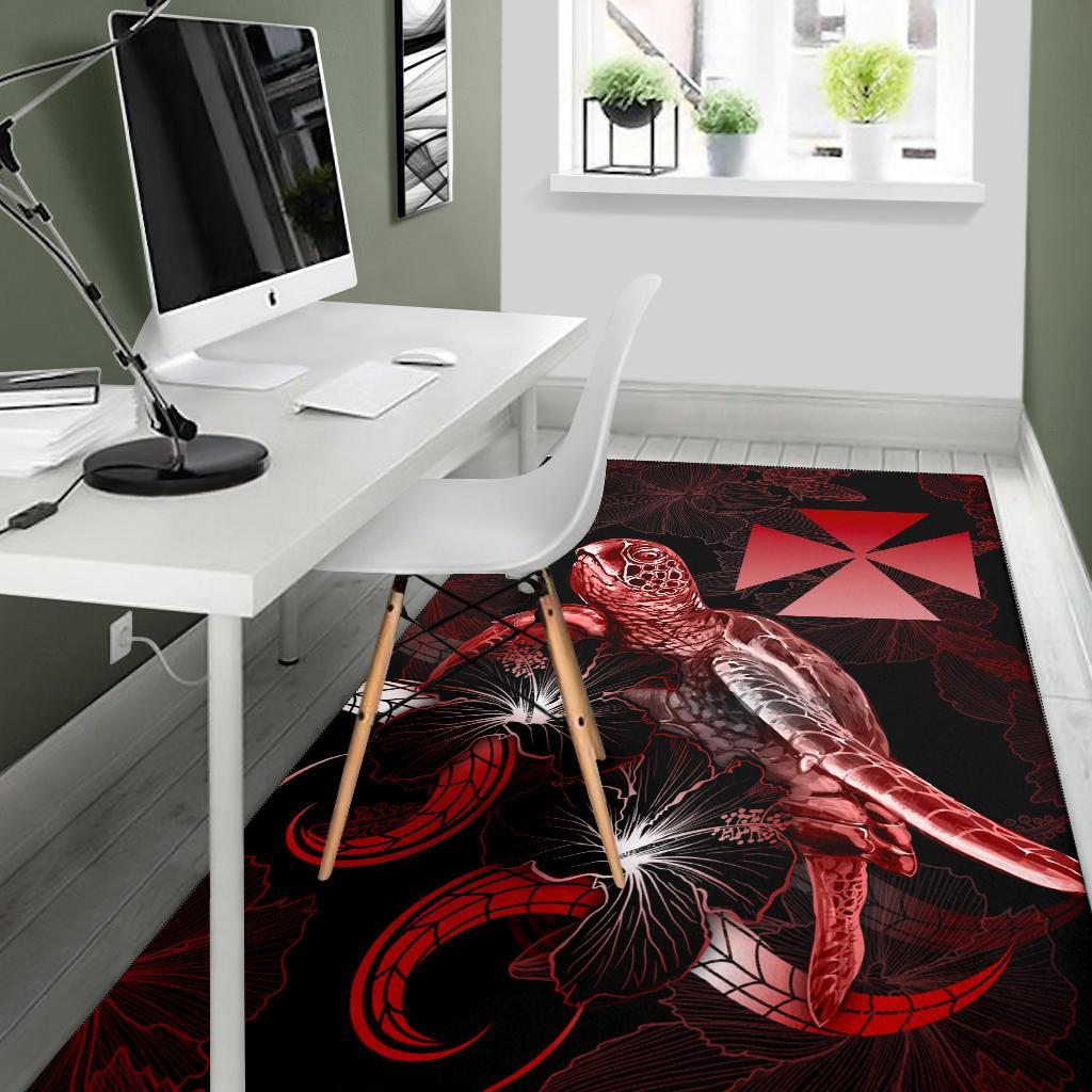 Wallis and Futuna Polynesian Area Rugs - Turtle With Blooming Hibiscus Red - Polynesian Pride